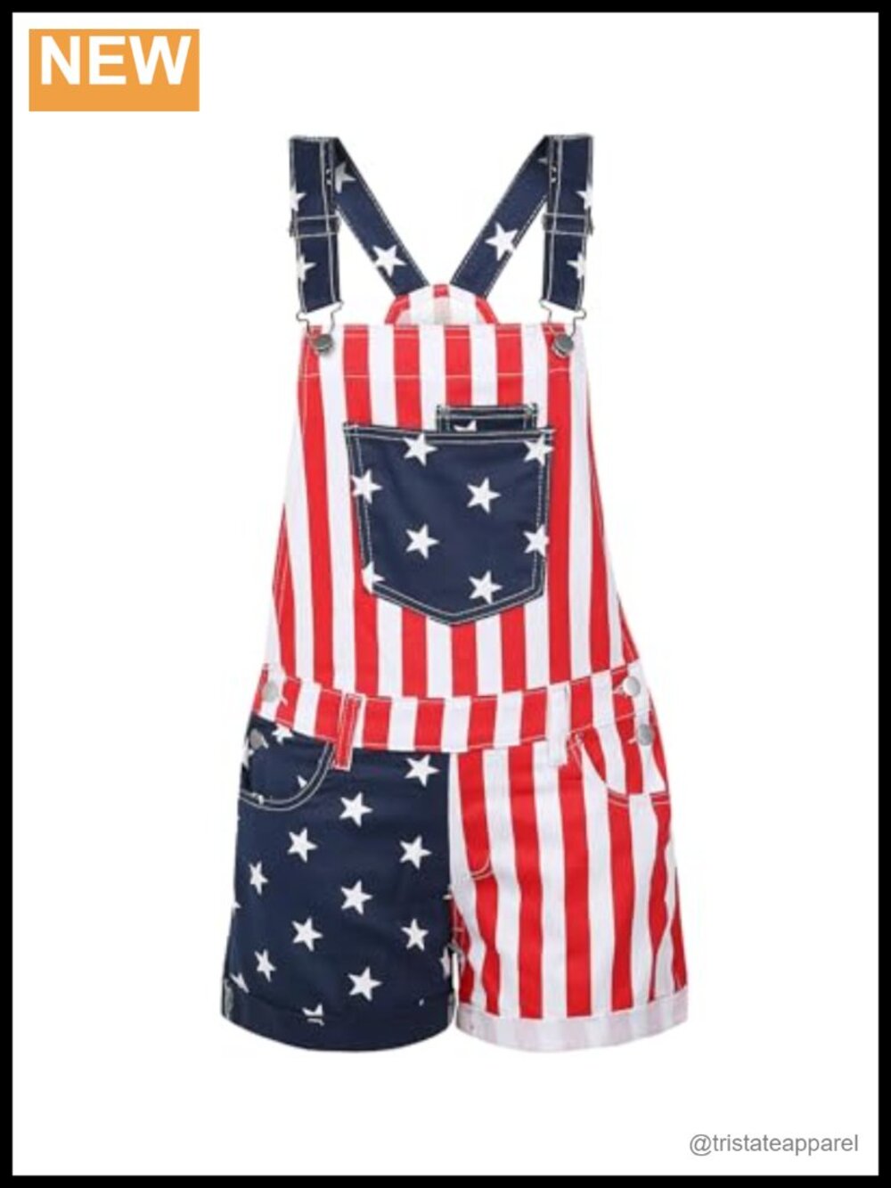 American Flag Denim Overalls Bib Romper Independence Day Jumpsuit